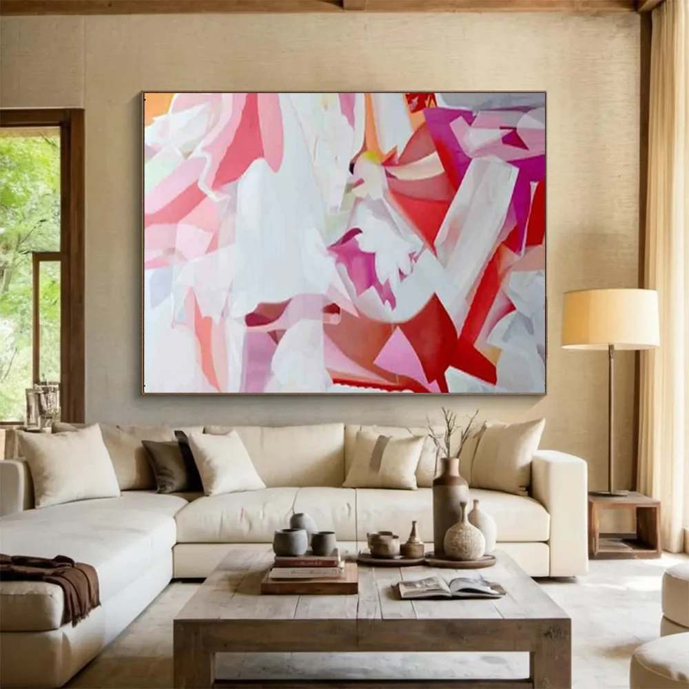 Bedroom Handmade Original White Abstract Pink Abstract Artwork RV7FJ